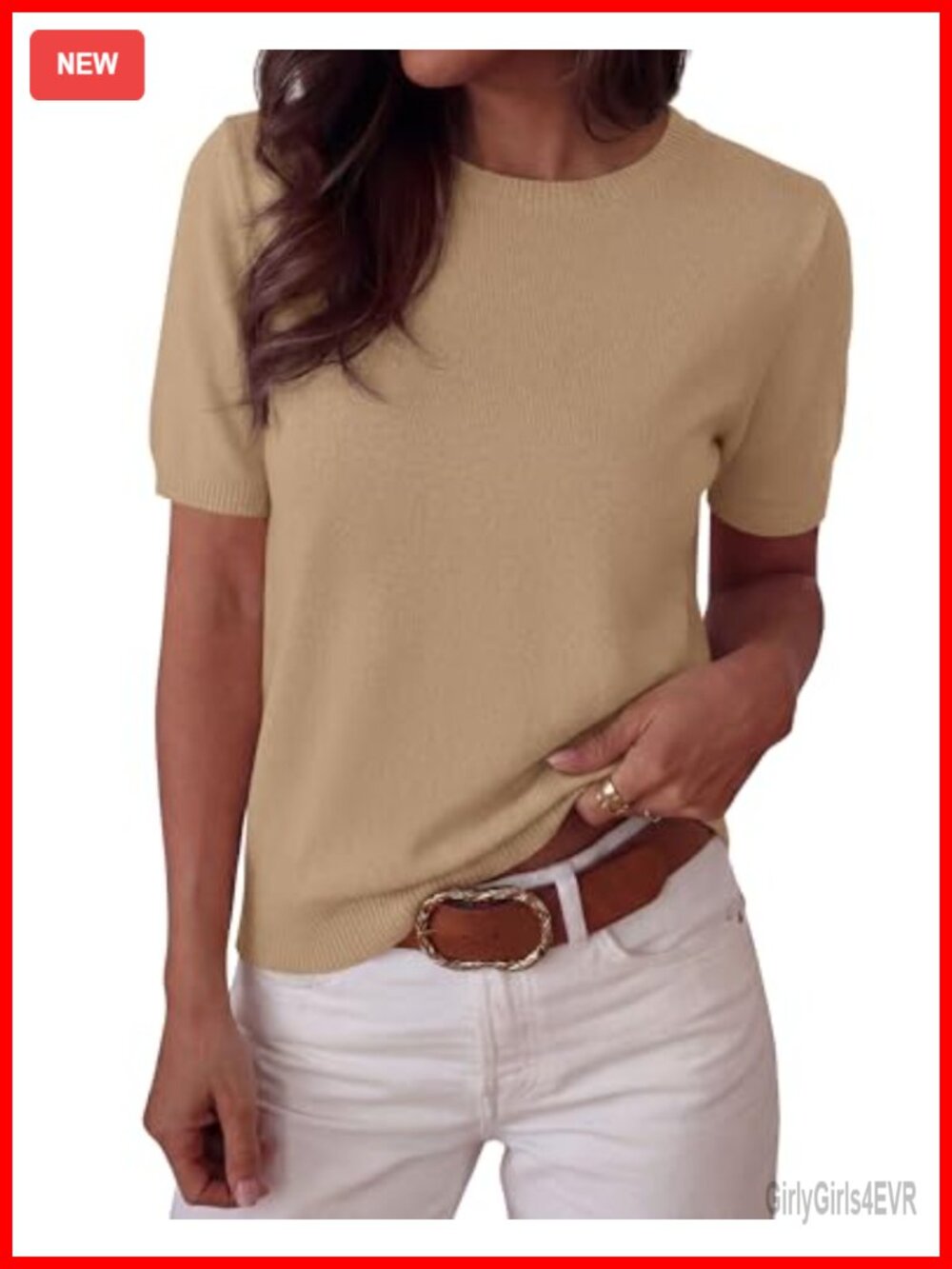 Womens Short Sleeve Knit Pullover Sweater Crew Neck Casual Top